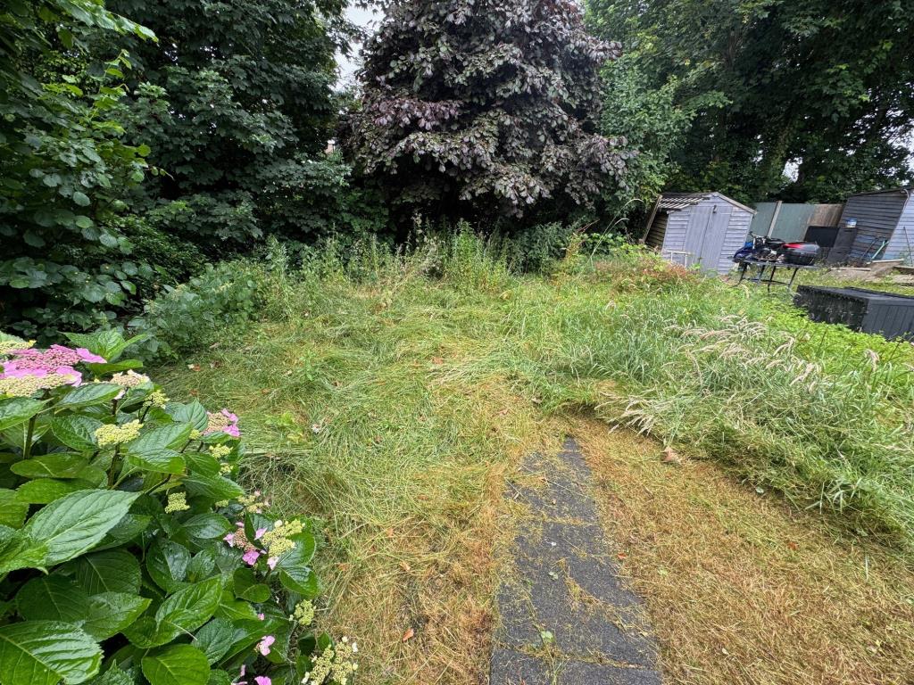 Lot: 112 - SEMI-DETACHED HOUSE FOR IMPROVEMENT - Rear garden